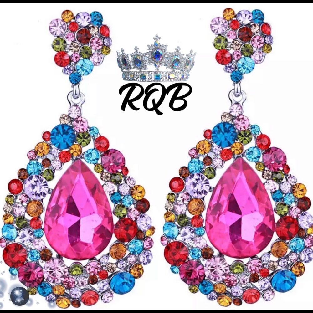 Multi Color Pageant Earrings Pierced